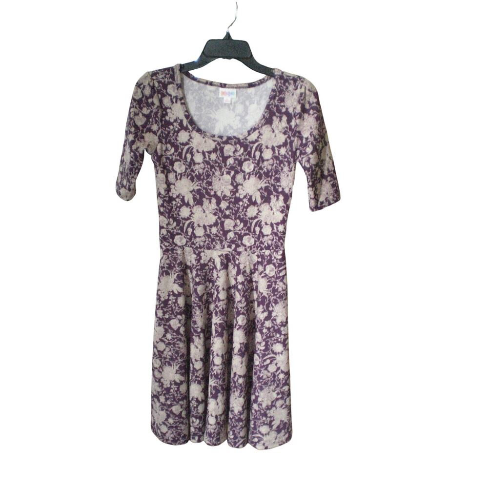 NWT LuLaRoe Nicole Dress Plum with Cream Floral SMALL - Picture 2 of 7